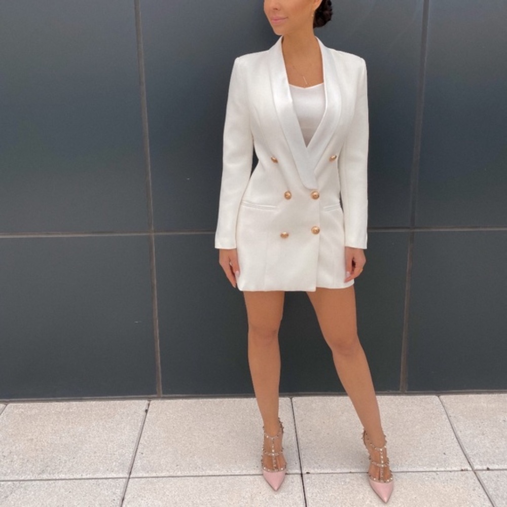 Double-breasted blazer dress with gold buttons